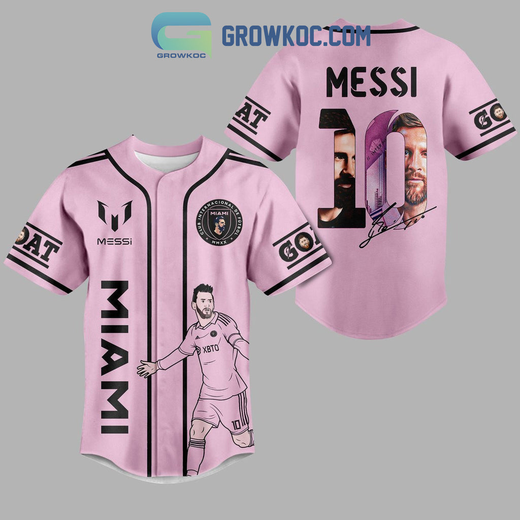 Messi 10 Goat Inter Miami Pink Design Personalized Baseball Jersey