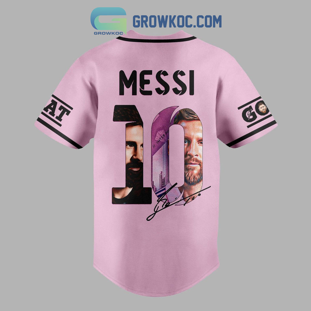 Messi 10 Goat Inter Miami Pink Design Personalized Baseball Jersey