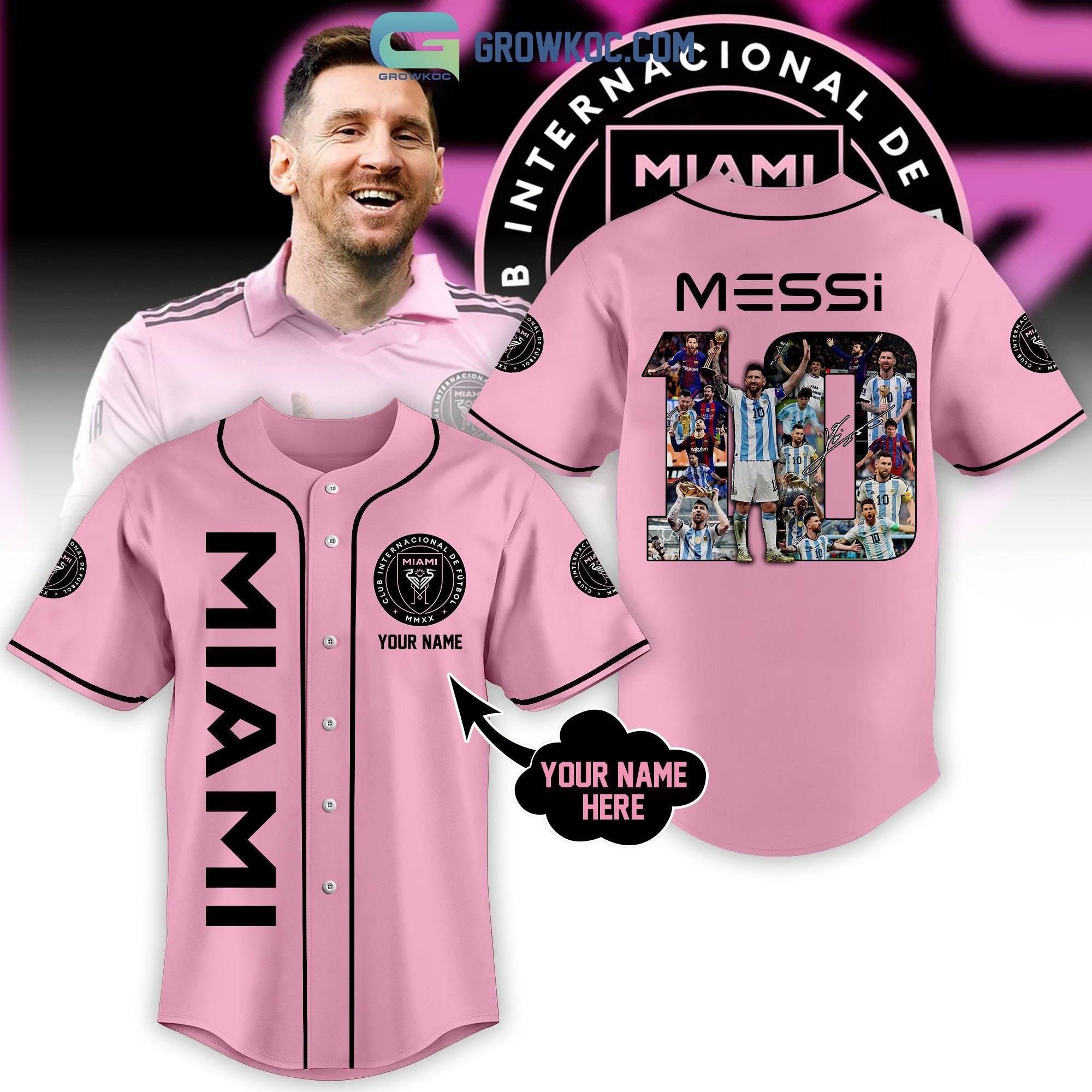 Messi 10 Miami FC Personalized Baseball Jersey