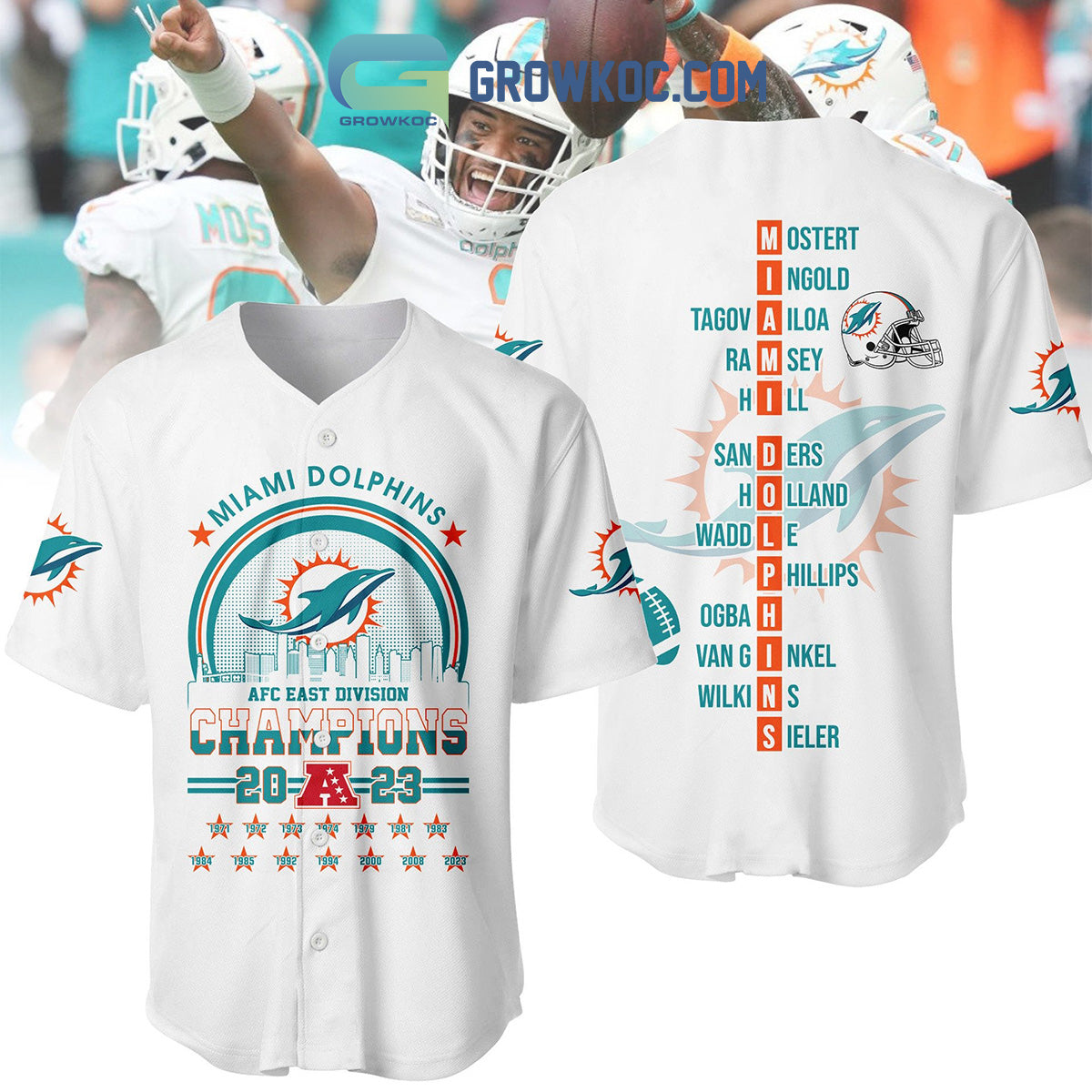 Miami Dolphins AFC East Division Champions 2023 Baseball Jersey