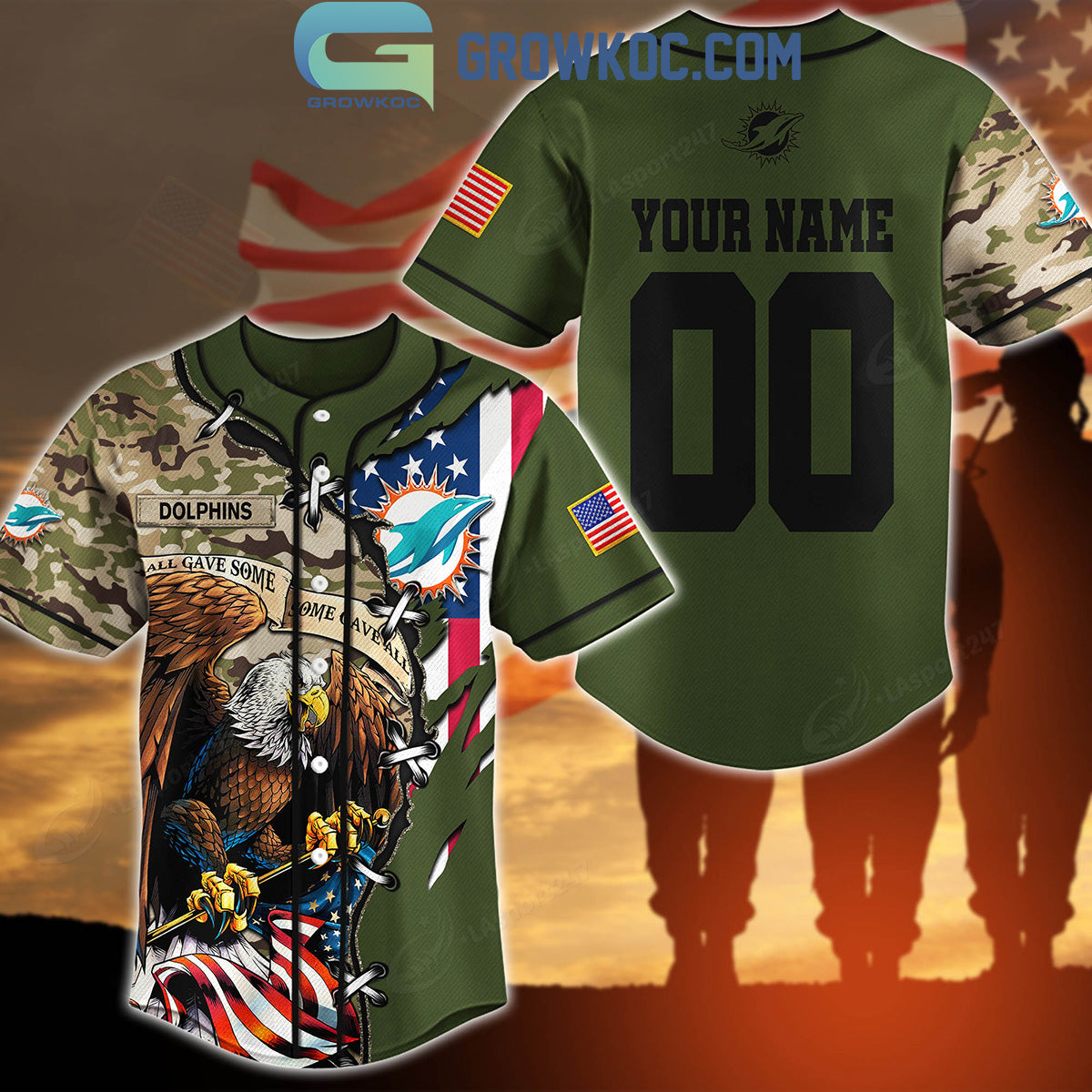Miami Dolphins Veteran Proud Of America Personalized Baseball Jersey
