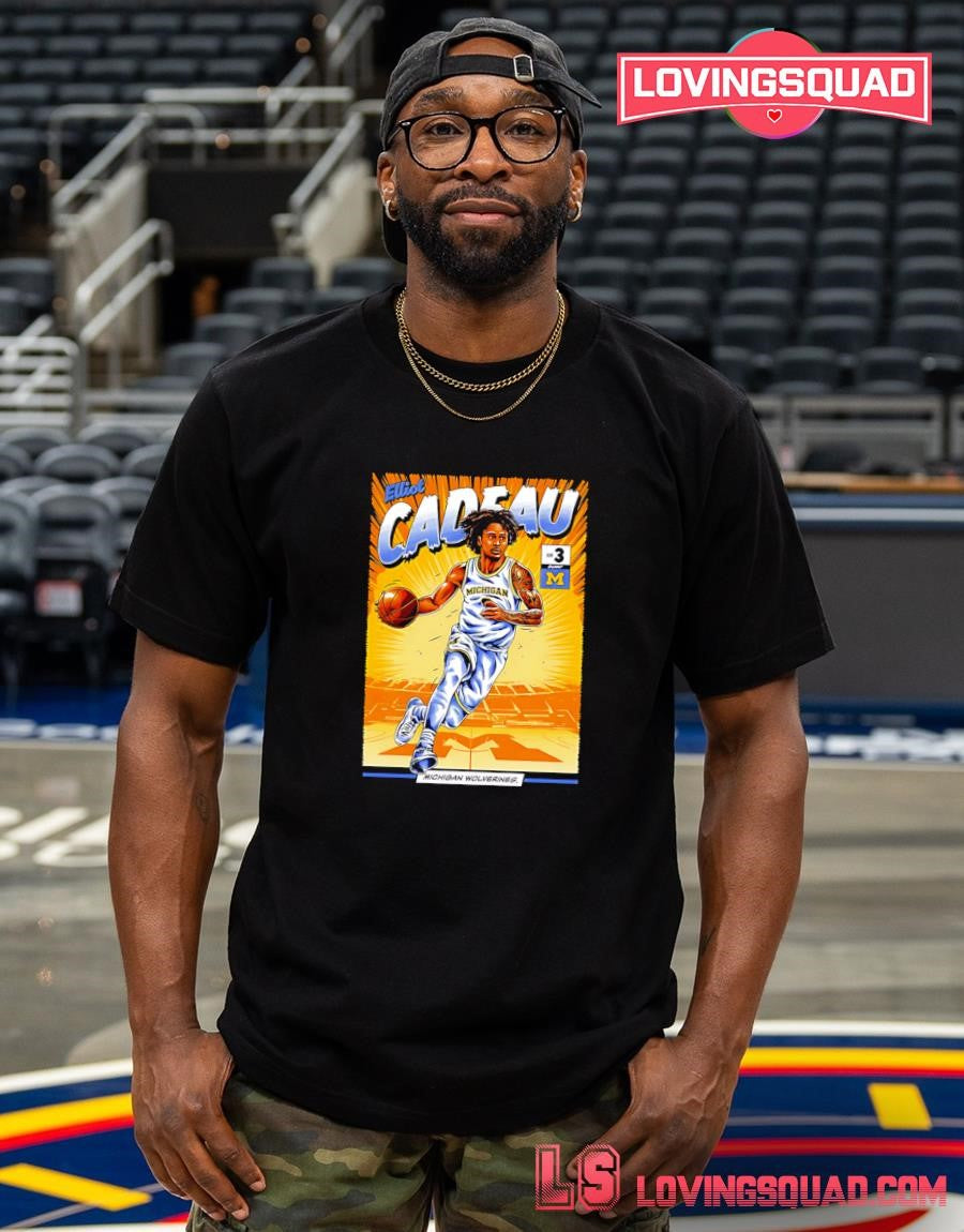 Michigan Wolverines #3 Elliot Cadeau Basketball Student Athlete Comic T-Shirt