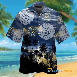 Milwaukee Brewers Coconut Tree Short Sleeve Tropical Hawaiian Shirt