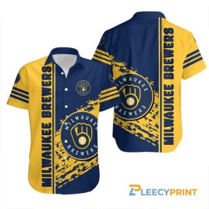 Milwaukee Brewers Logo Navy Blue Yellow Hawaiian Shirt