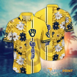 Milwaukee Brewers MLB Daisy Inflated Yellow Hawaiian Shirt