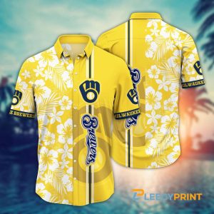 Milwaukee Brewers MLB Hibiscus Flower Pattern Hawaiian Shirt