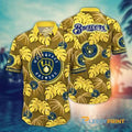 Milwaukee Brewers MLB Tropical Leaves Pattern Yellow Hawaiian Shirt