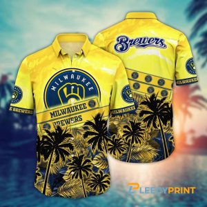 Milwaukee Brewers Palm Trees MLB Short Sleeve Hawaiian Shirt