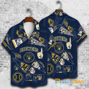 Milwaukee Brewers Pattern Navy Blue Vintage Hawaiian Shirt