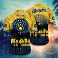 Milwaukee Brewers Symbol Palm Trees Vintage Hawaiian Theme Shirt