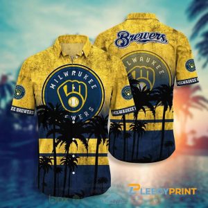 Milwaukee Brewers Symbol Palm Trees Vintage Hawaiian Theme Shirt