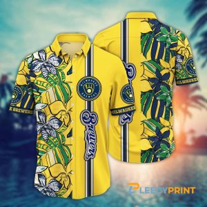 Milwaukee Brewers Tropical Floral MLB Yellow Hawaiian Shirt