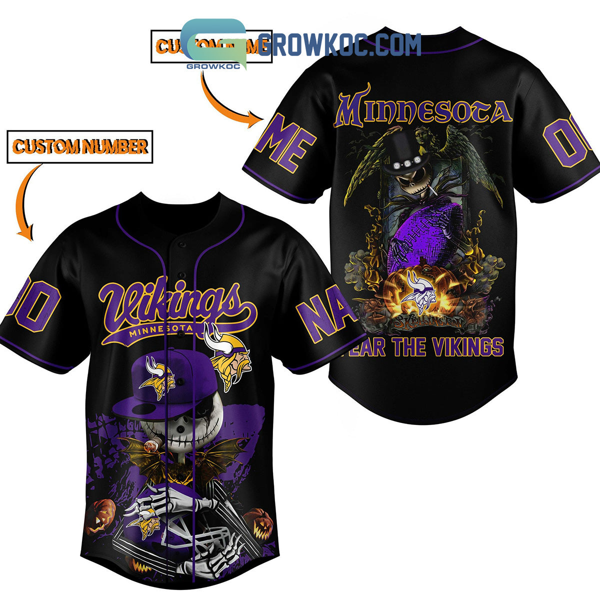 Minnesota Fear The Vikings Jack Skellington Halloween Personalized Baseball Jersey