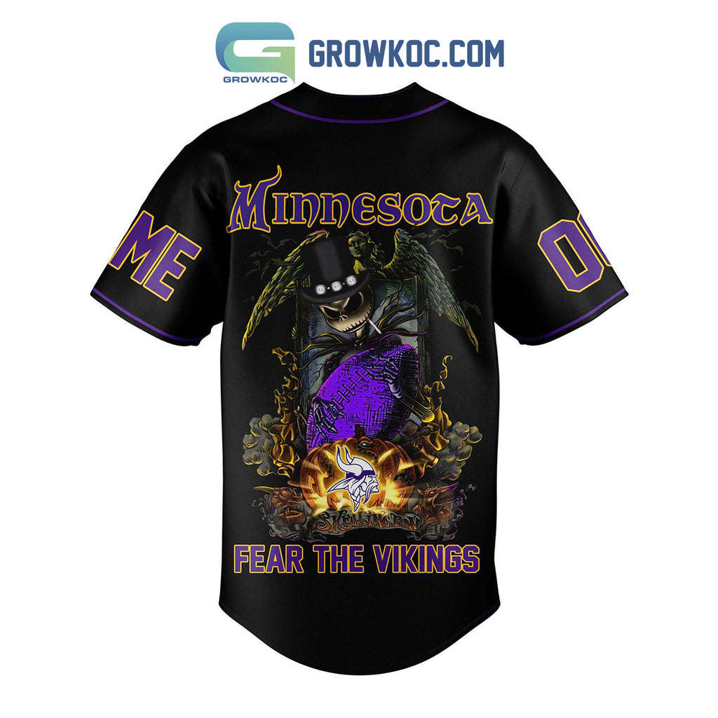 Minnesota Fear The Vikings Jack Skellington Halloween Personalized Baseball Jersey