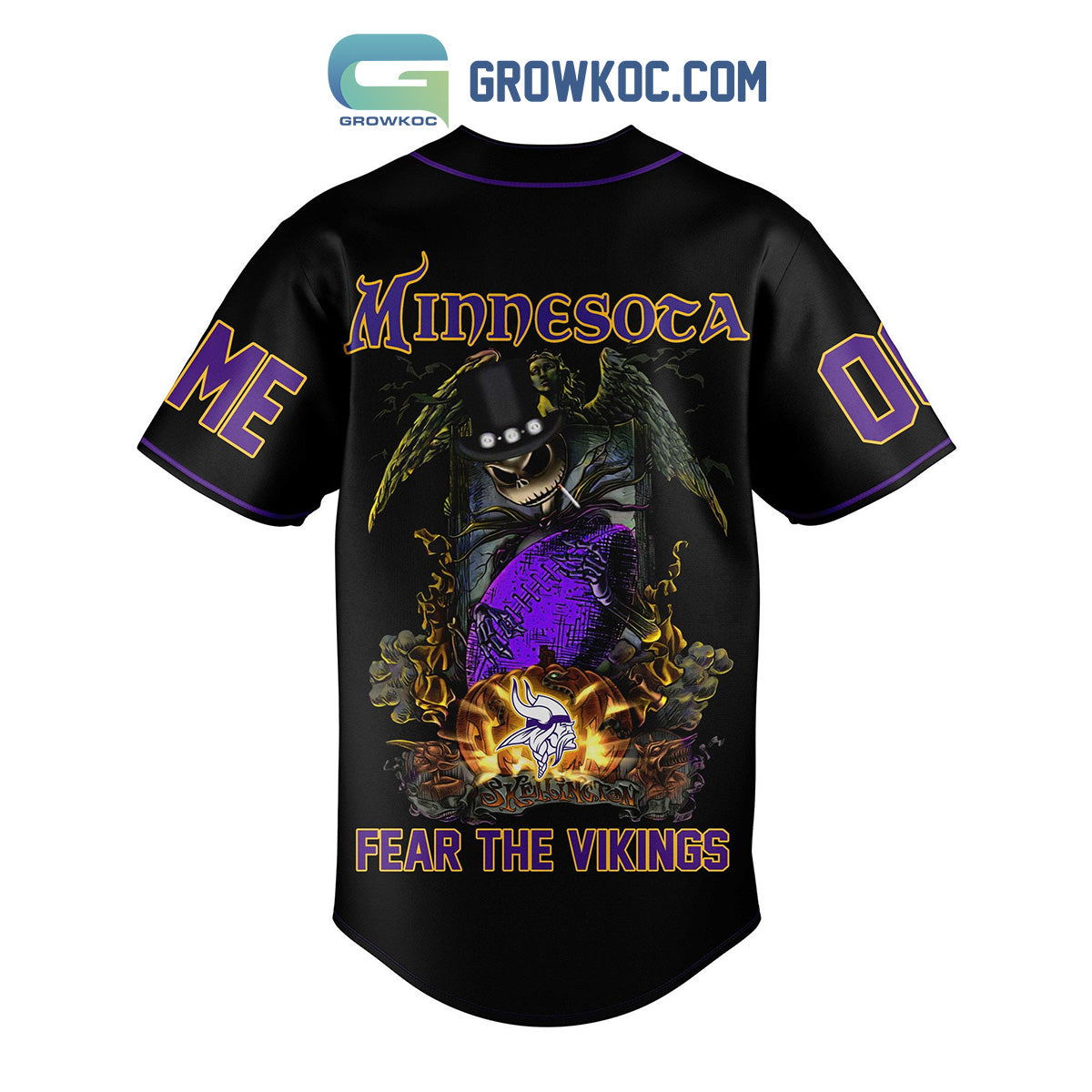 Minnesota Fear The Vikings Jack Skellington Halloween Personalized Baseball Jersey