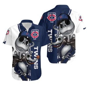 Minnesota Twins Jack Skellington And Zero Hawaiian Shirt, Twins Hawaiian Shirt