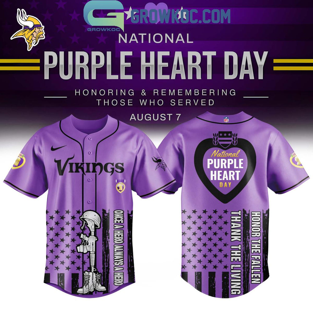Minnesota Vikings Purple Heart Day 2025 Baseball Jersey