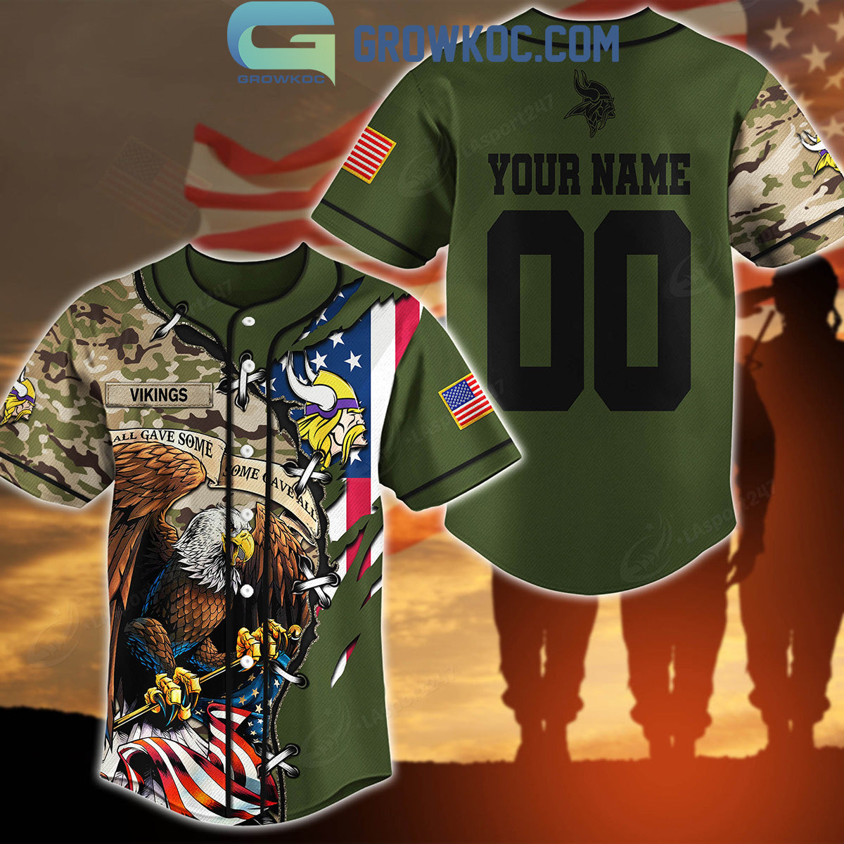 Minnesota Vikings Veteran Proud Of America Personalized Baseball Jersey