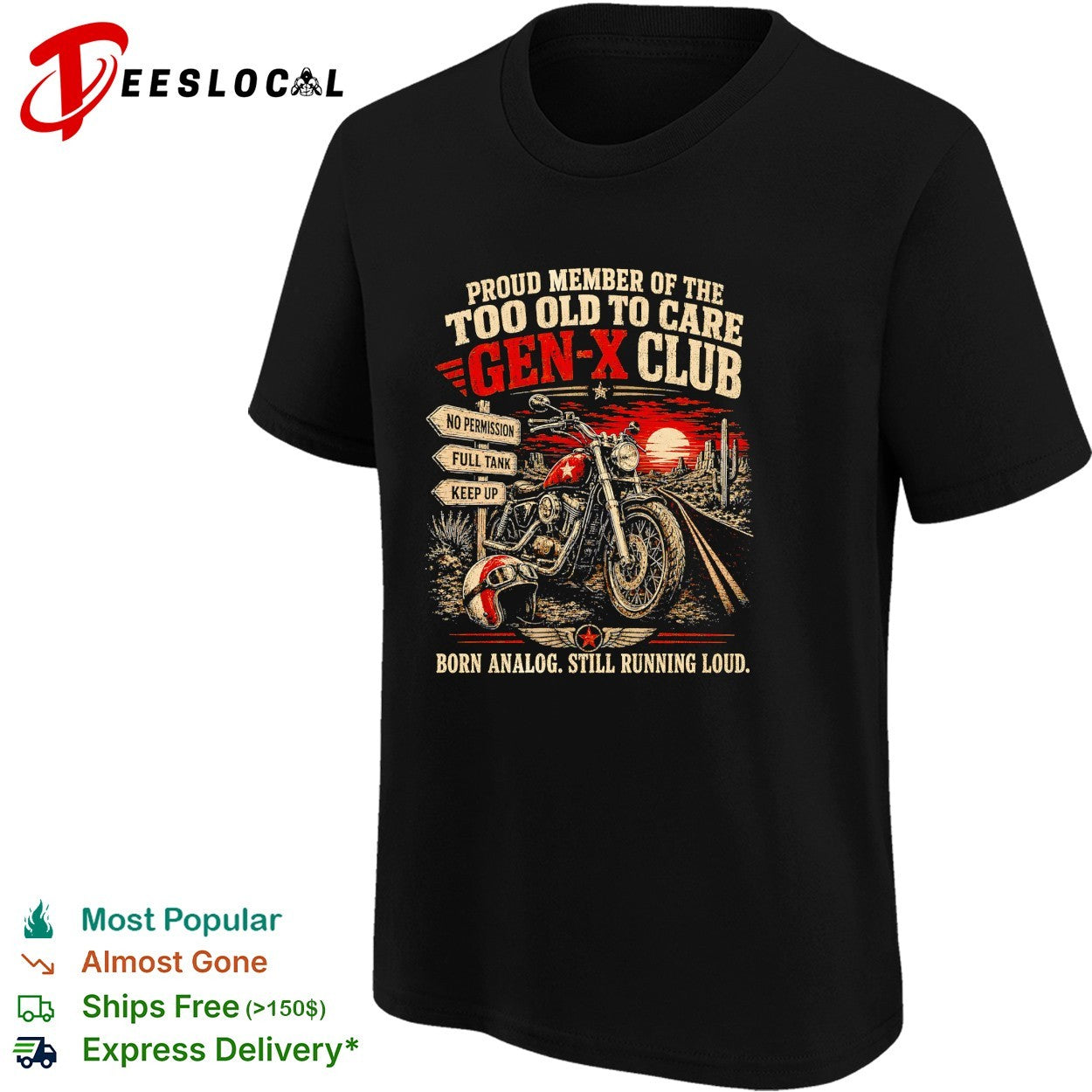 Motorcycle gen x club born analog still running loud shirt