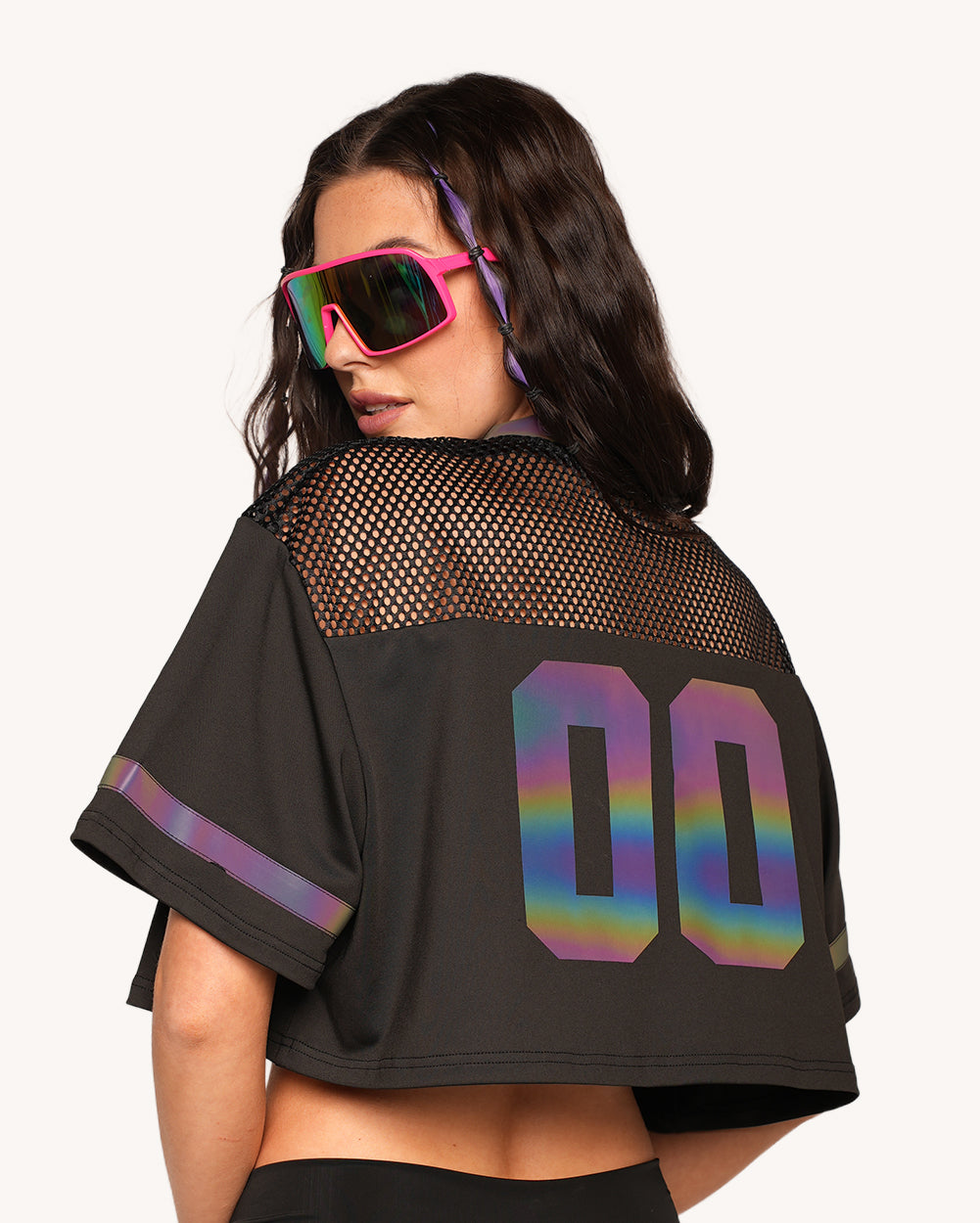 Mushroom Rainbow Reflective Cropped Football Jersey