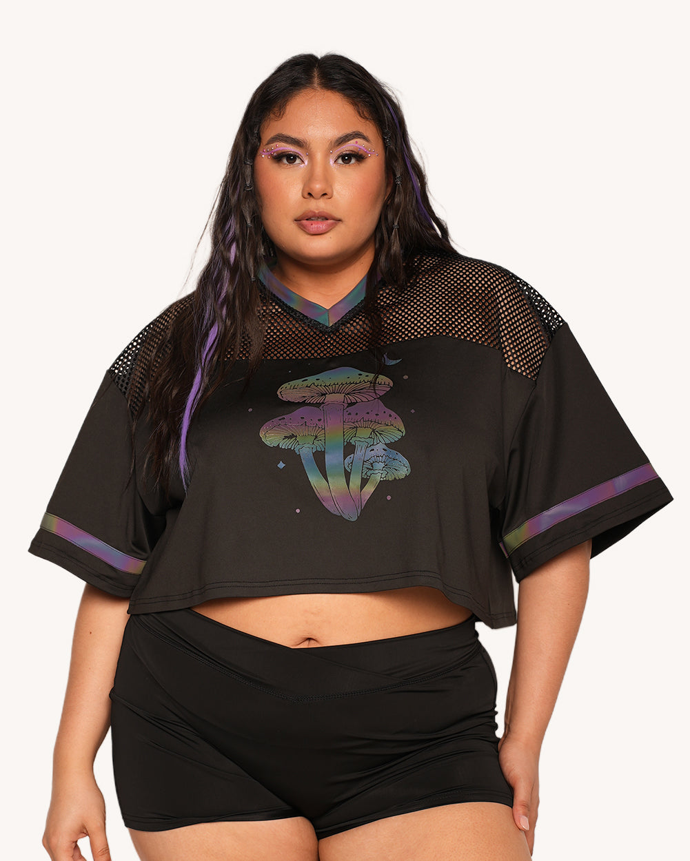 Mushroom Rainbow Reflective Cropped Football Jersey