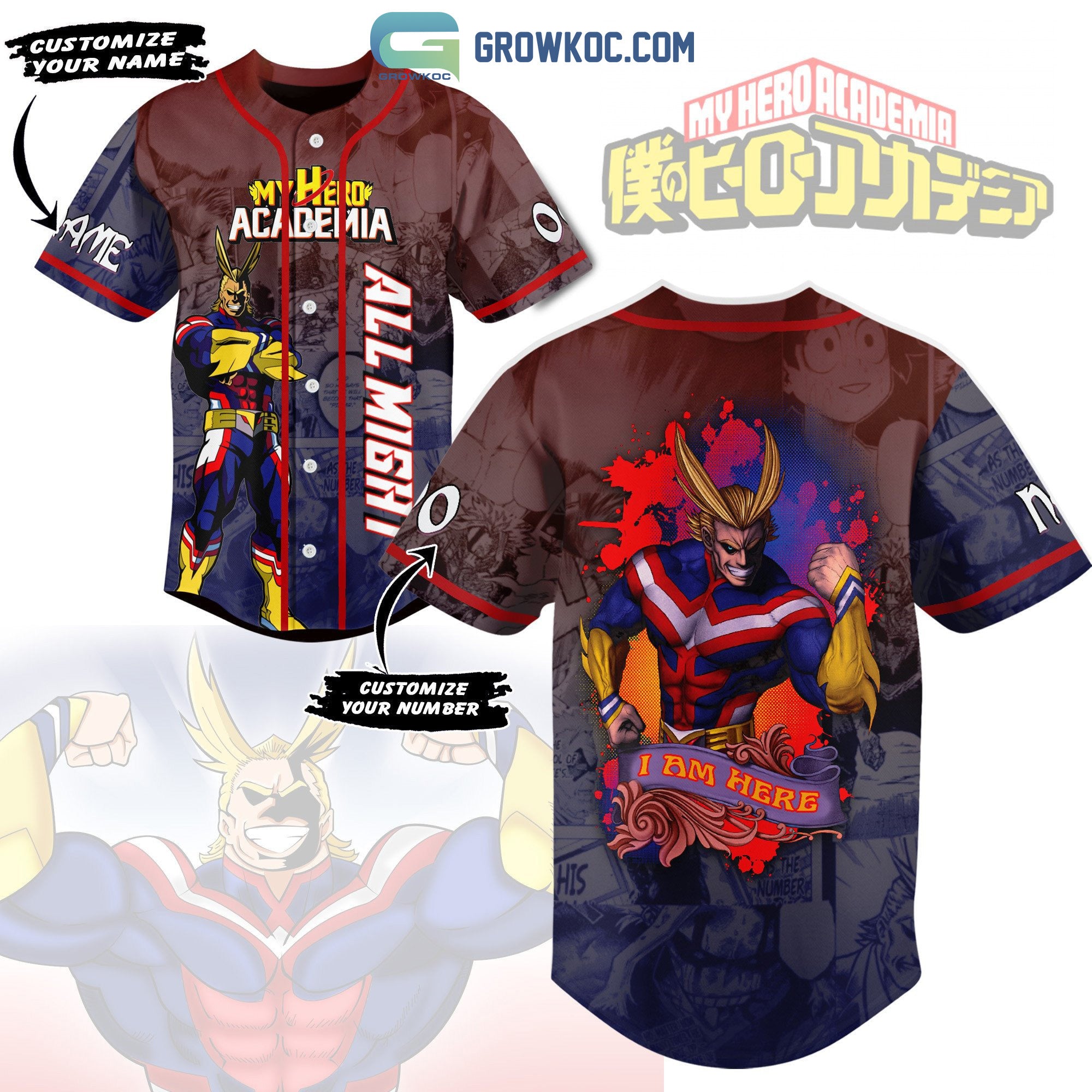 My Hero Academia All Might Personalized Baseball Jersey