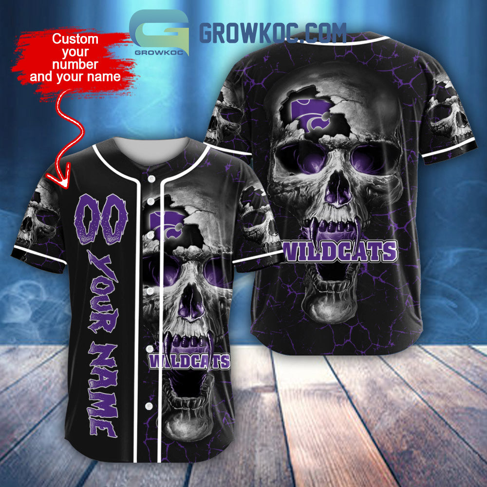 NCAA Kansas State Wildcats Personalized Skull Design Baseball Jersey