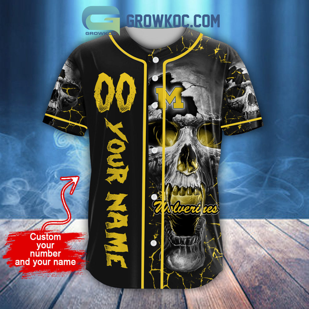 NCAA Michigan Wolverines Personalized Skull Design Baseball Jersey
