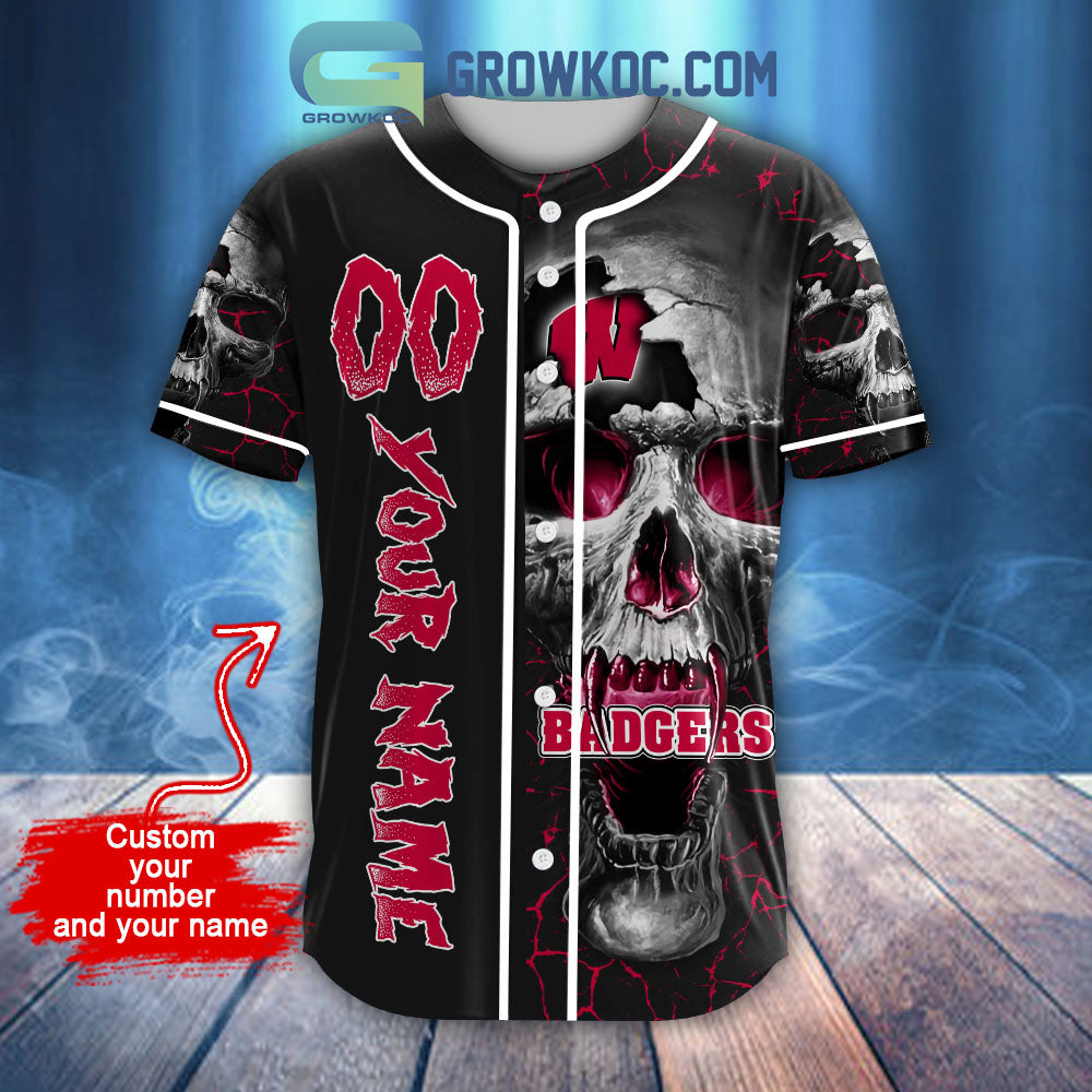 NCAA Wisconsin Badgers Personalized Skull Design Baseball Jersey