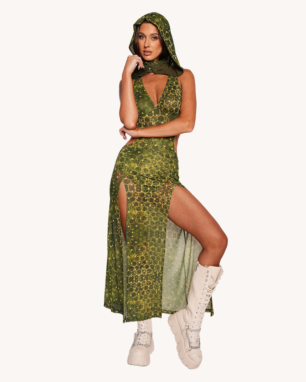 Nature Spirit Hooded Dress with Sleeves