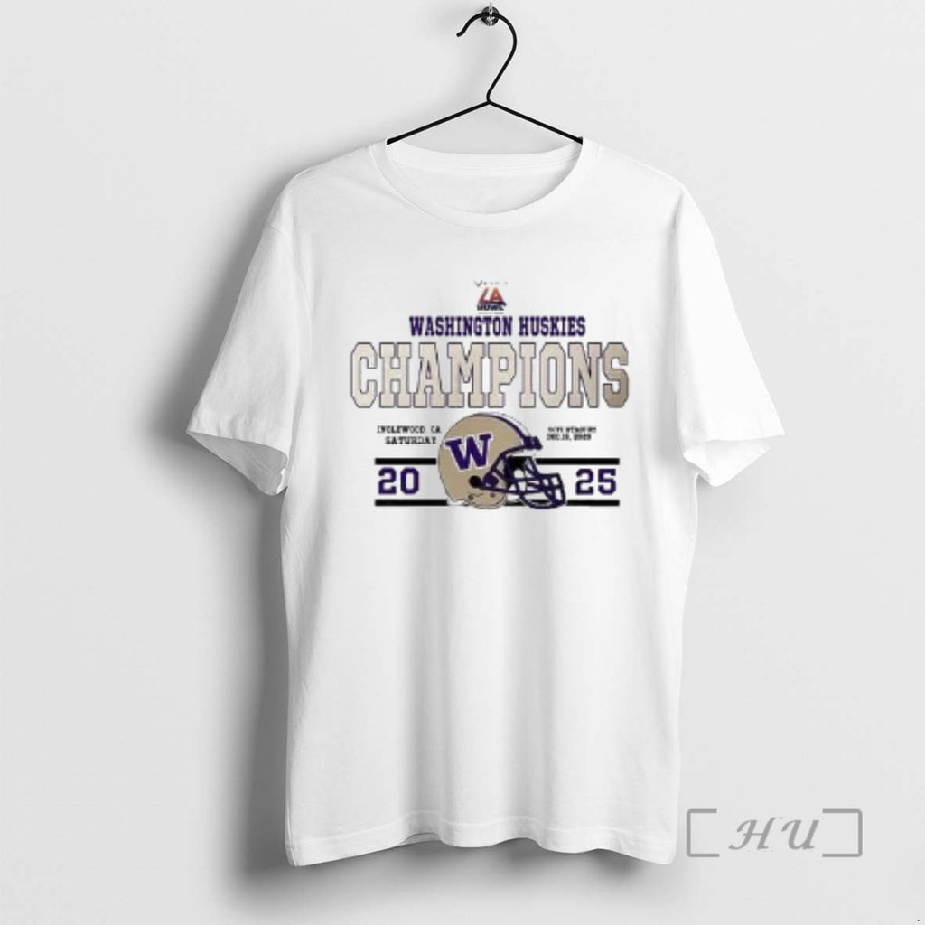 New Washington Huskies Football Champions 2025 Bucked Up La Bowl Hosted Helmet Circle White Premium T-Shirts, Hoodie,...