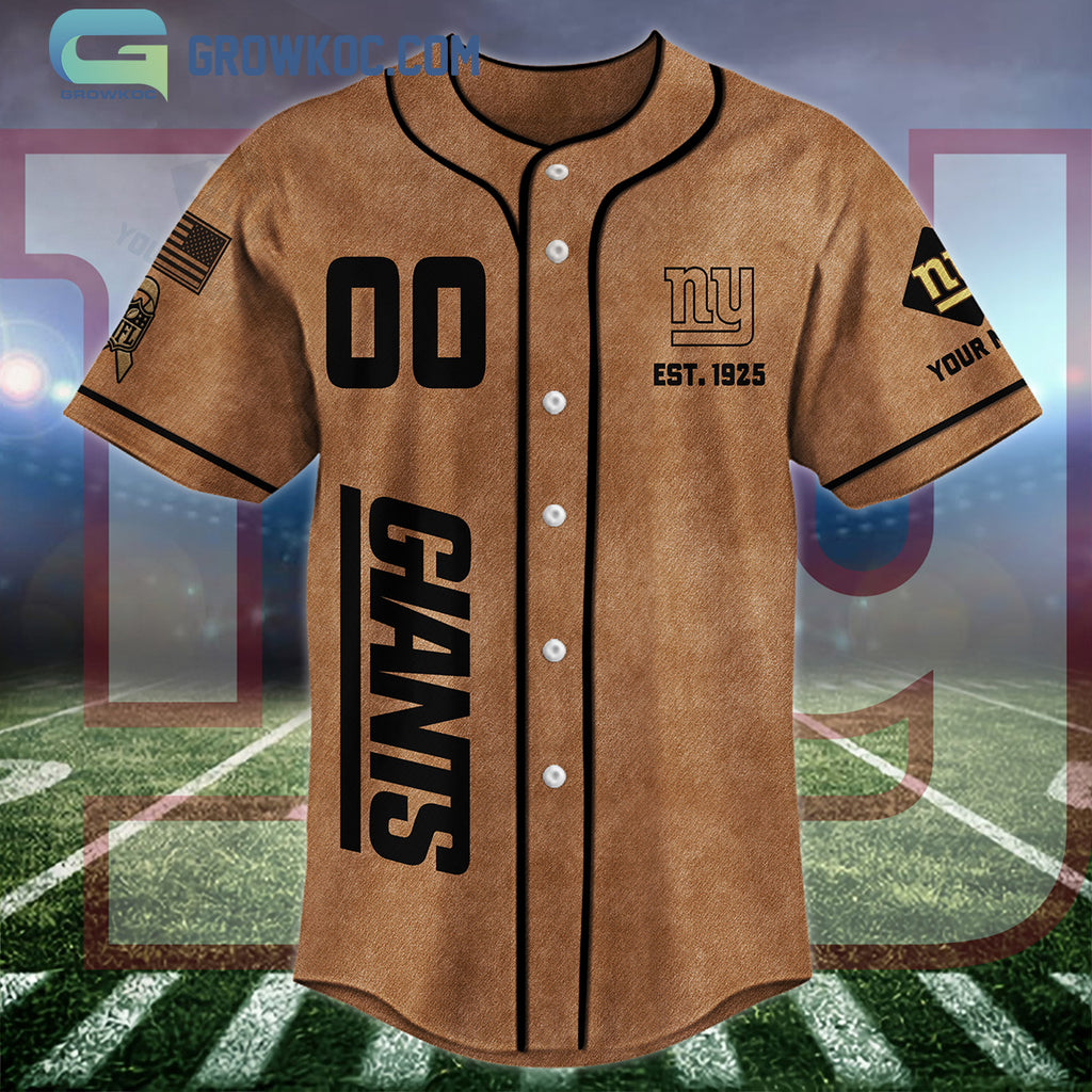 New York Giants Brown American Flag Personalized Baseball Jersey