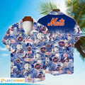 New York Mets Major League Baseball Mascot And Hibiscus Pattern 3D Print Hawaiian Shirt For Fans, New York Mets Hawaiian Shirt