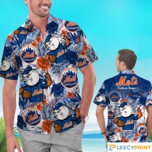 New York Mets Tropical Floral Custom Name Aloha Hawaiian Shirt