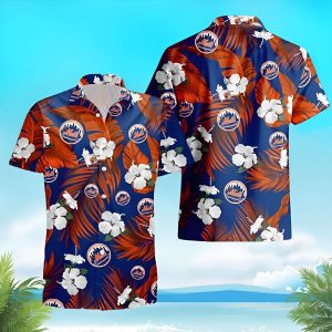 New York Mets Tropical Flowers For Fans Hawaiian Shirt, Mets Hawaiian Shirt