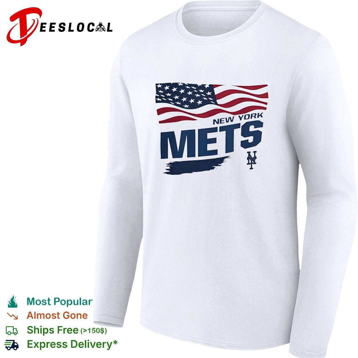 New York Mets waving American flag MLB shirt