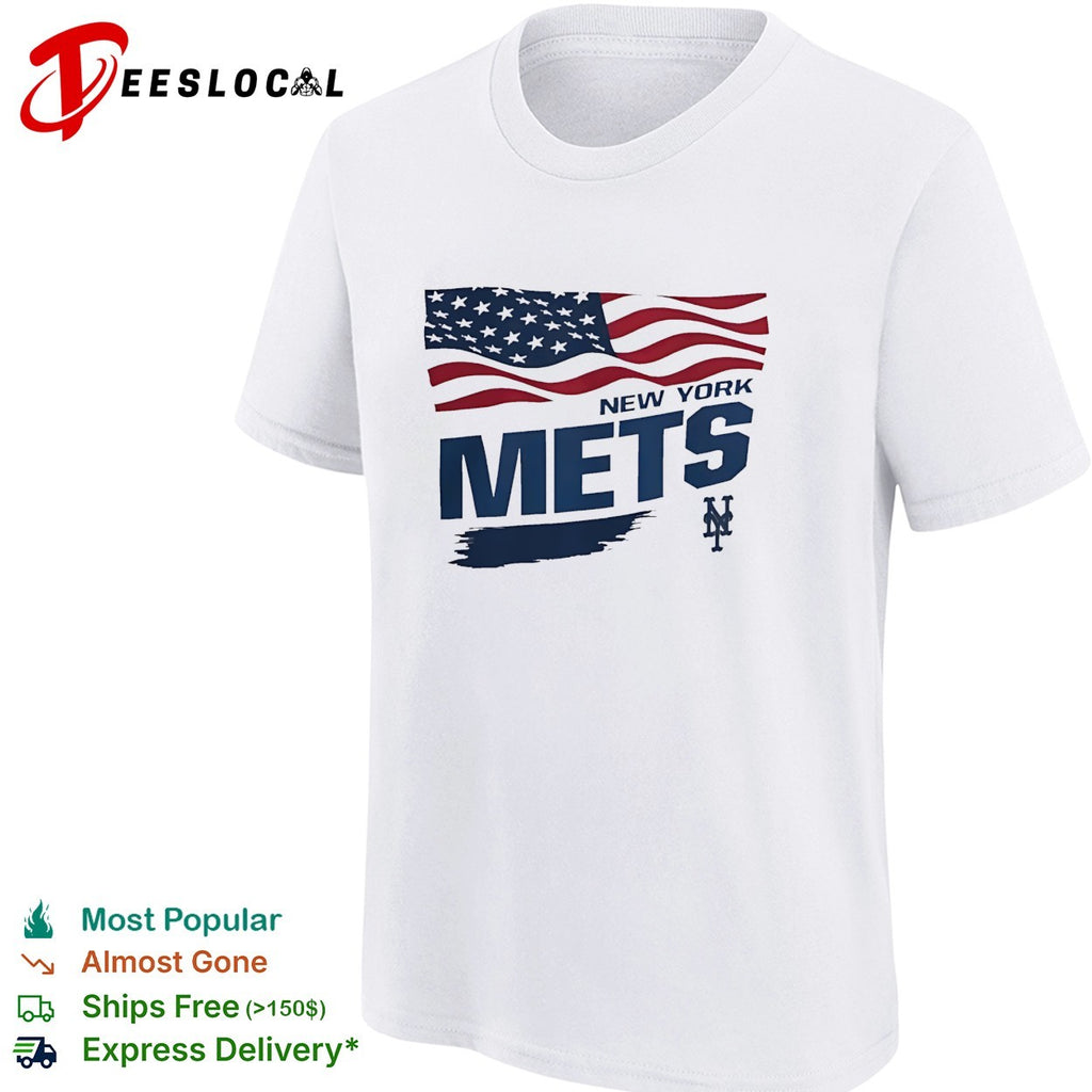 New York Mets waving American flag MLB shirt