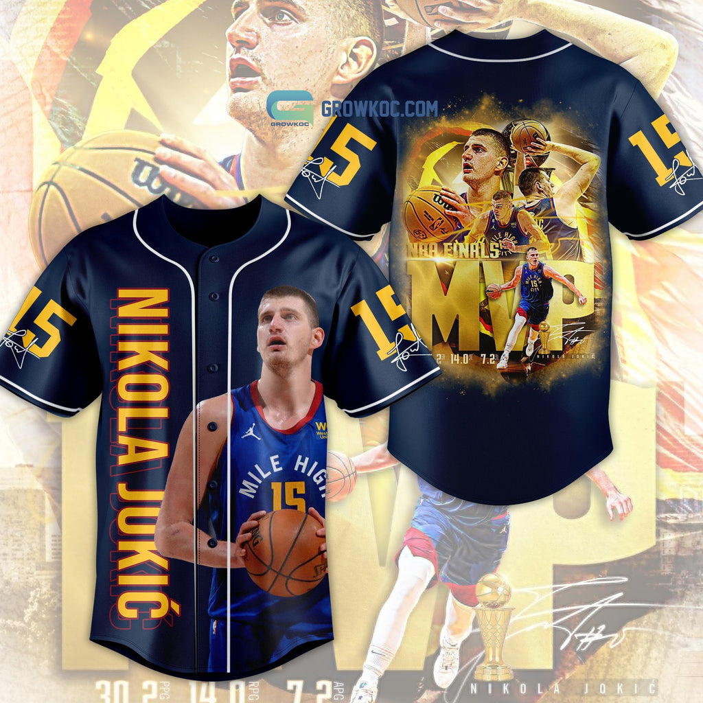 Nikola Jokic 15 NBA Finals MVP Season 2023 Navy Design Baseball Jersey