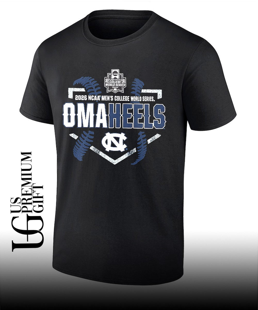 North Carolina Tar Heels 2026 NCAA Men’s college World Series OMAHEELS logo T-shirt