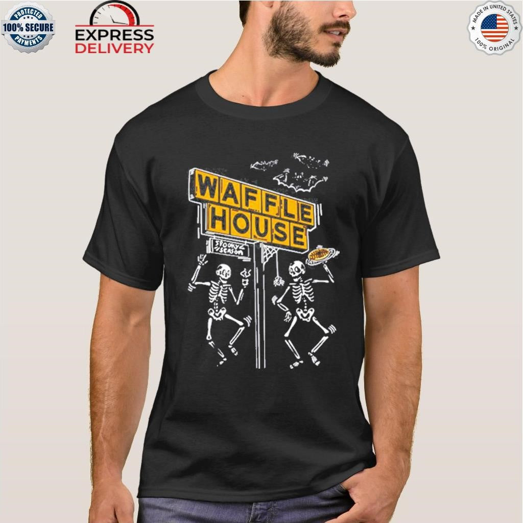 Bats, Bones and Waffles House Halloween Skeleton Shirt