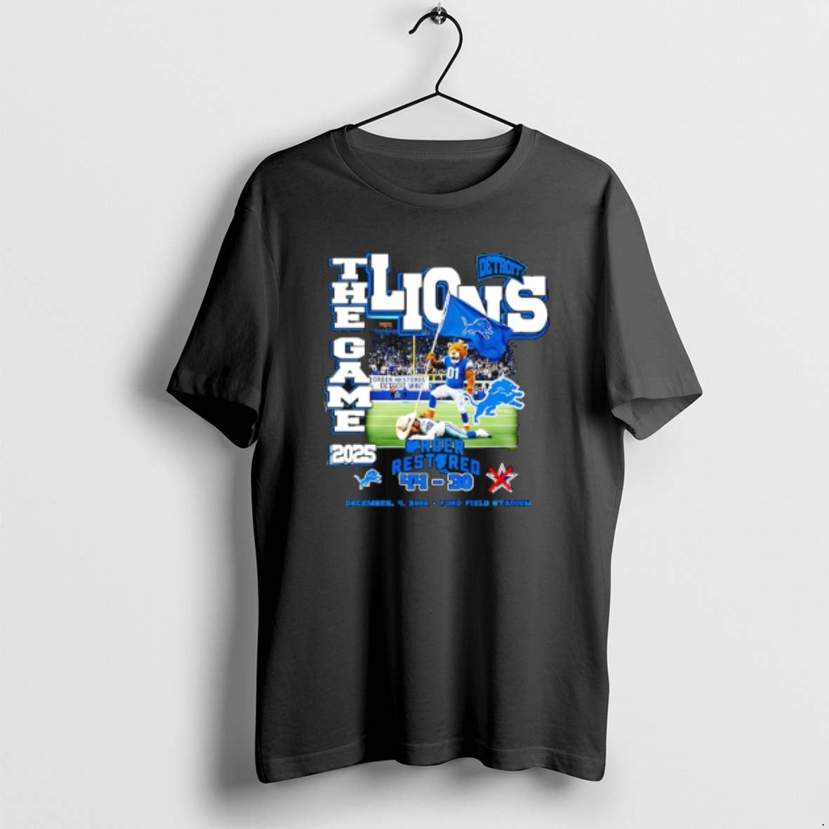 Official Detroit Lions The Game 2025 Order Restored 44 30 Score Mascot T-Shirts, Hoodie, Sweatshirt | InkRitualCo.com