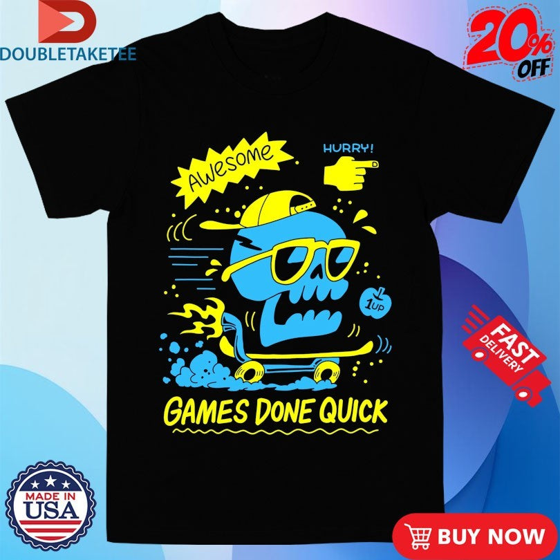 Games Done Quick GDQ Awesome Skater Skull Shirts