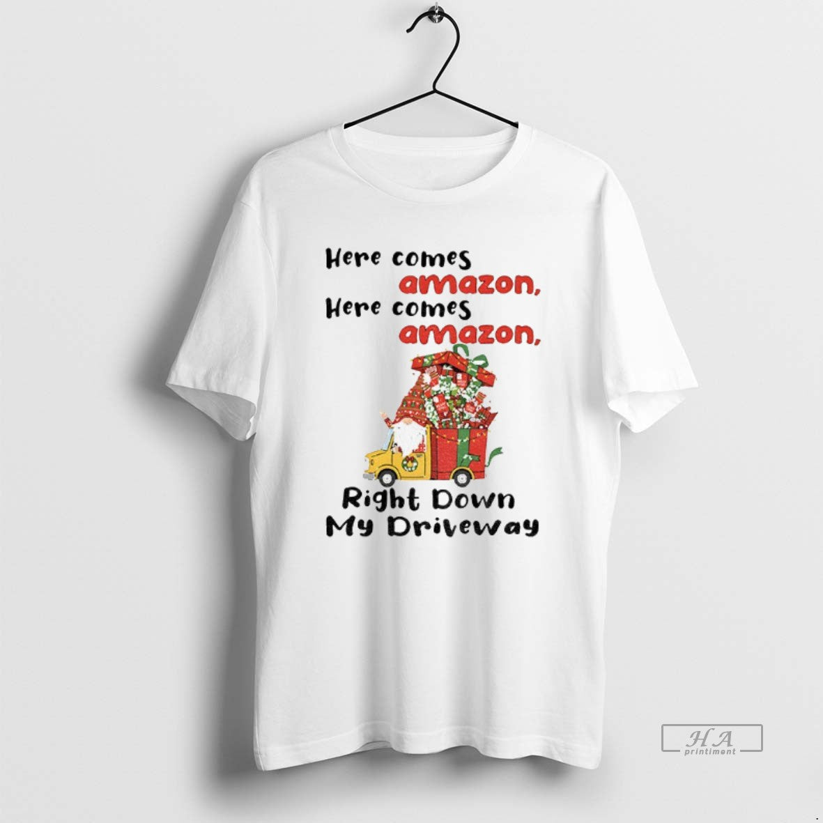 Official Gnome Here Comes Amazon Here Comes Amazon Right Down My Driveway Christmas T-Shirts, Hoodie, Sweatshirt