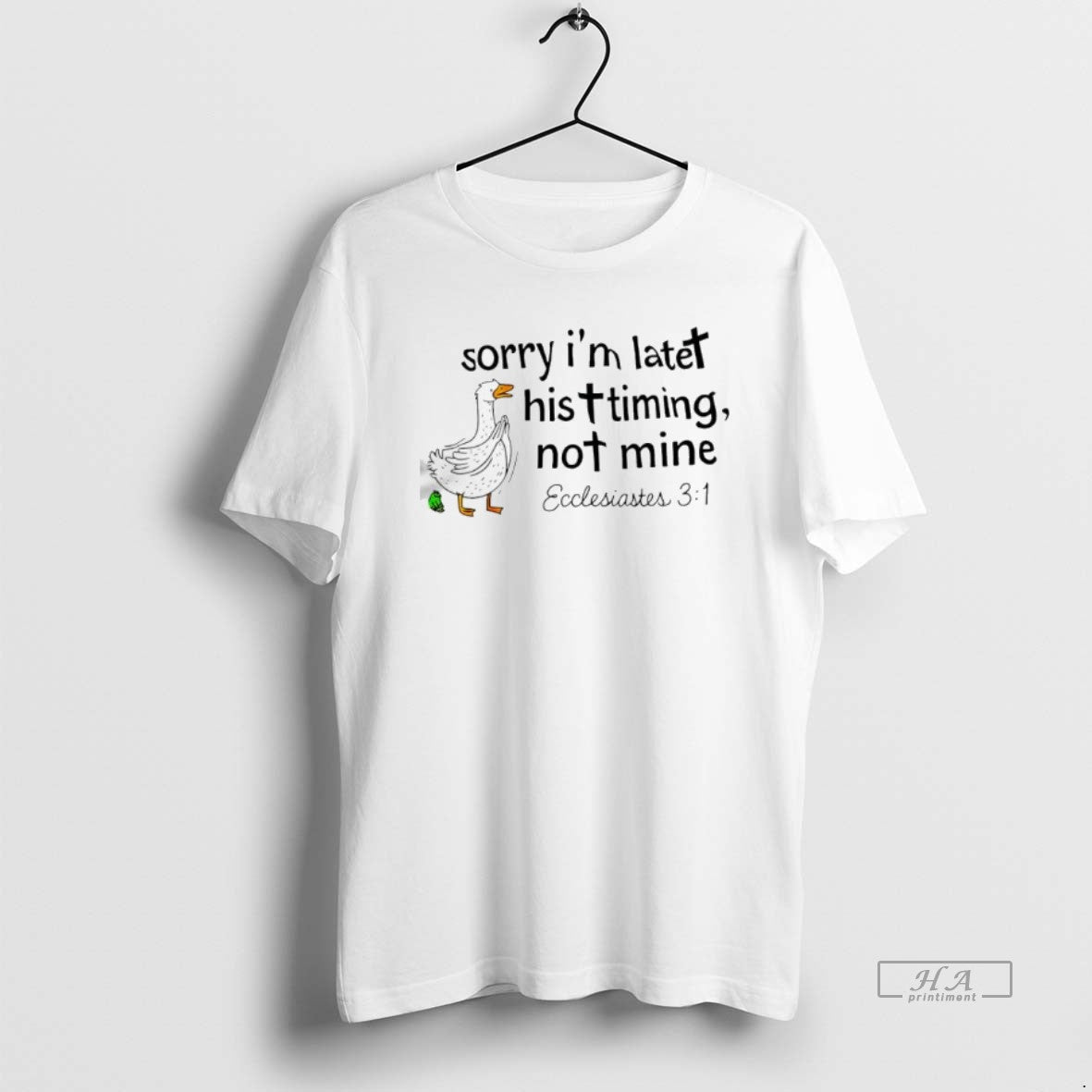 Official Goose And Frog Sorry Im Late His Timing Not Mine Ecclesiastes T-Shirts, Hoodie, Sweatshirt | InkRitualCo.com
