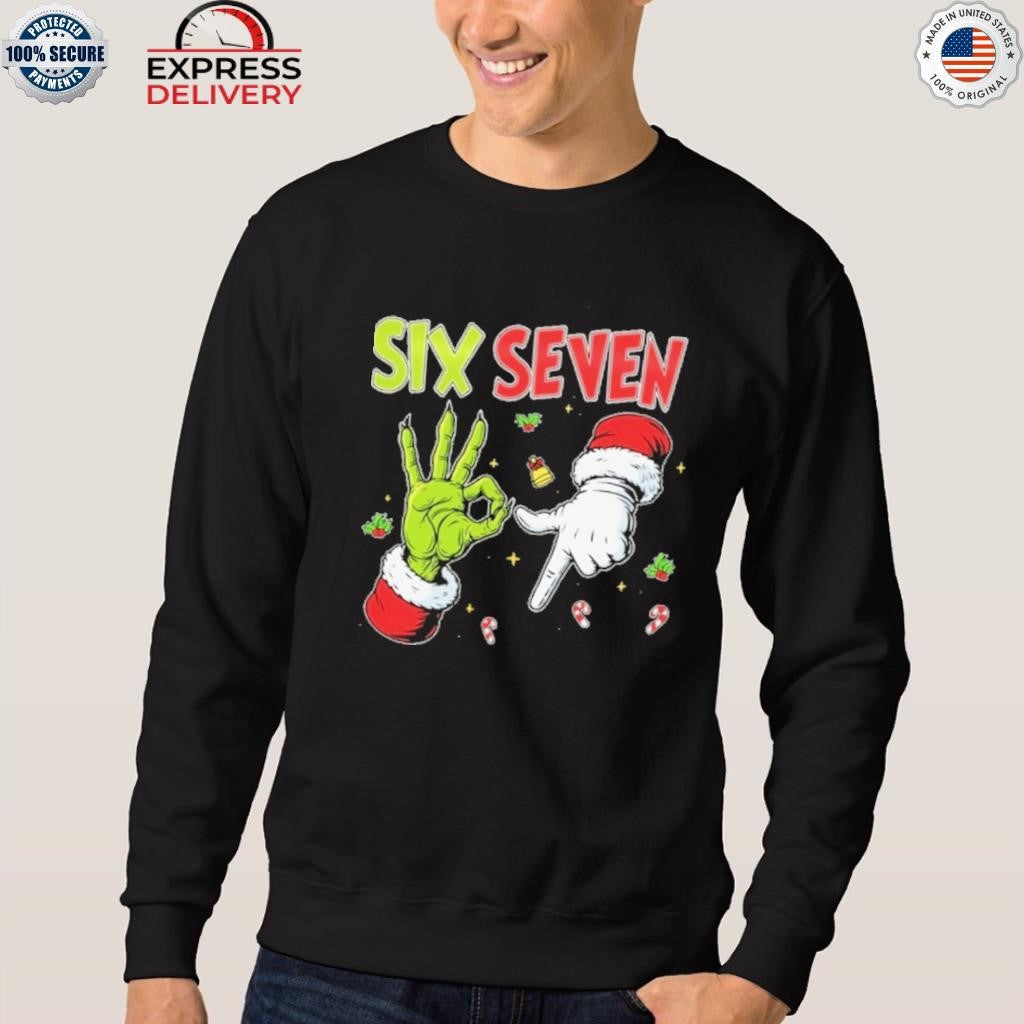 Grinch And Santa Hands Six Seven Christmas Shirt
