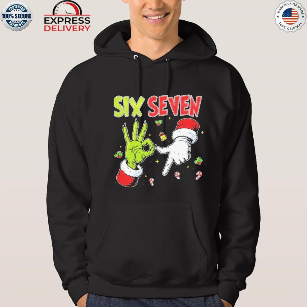 Grinch And Santa Hands Six Seven Christmas Shirt