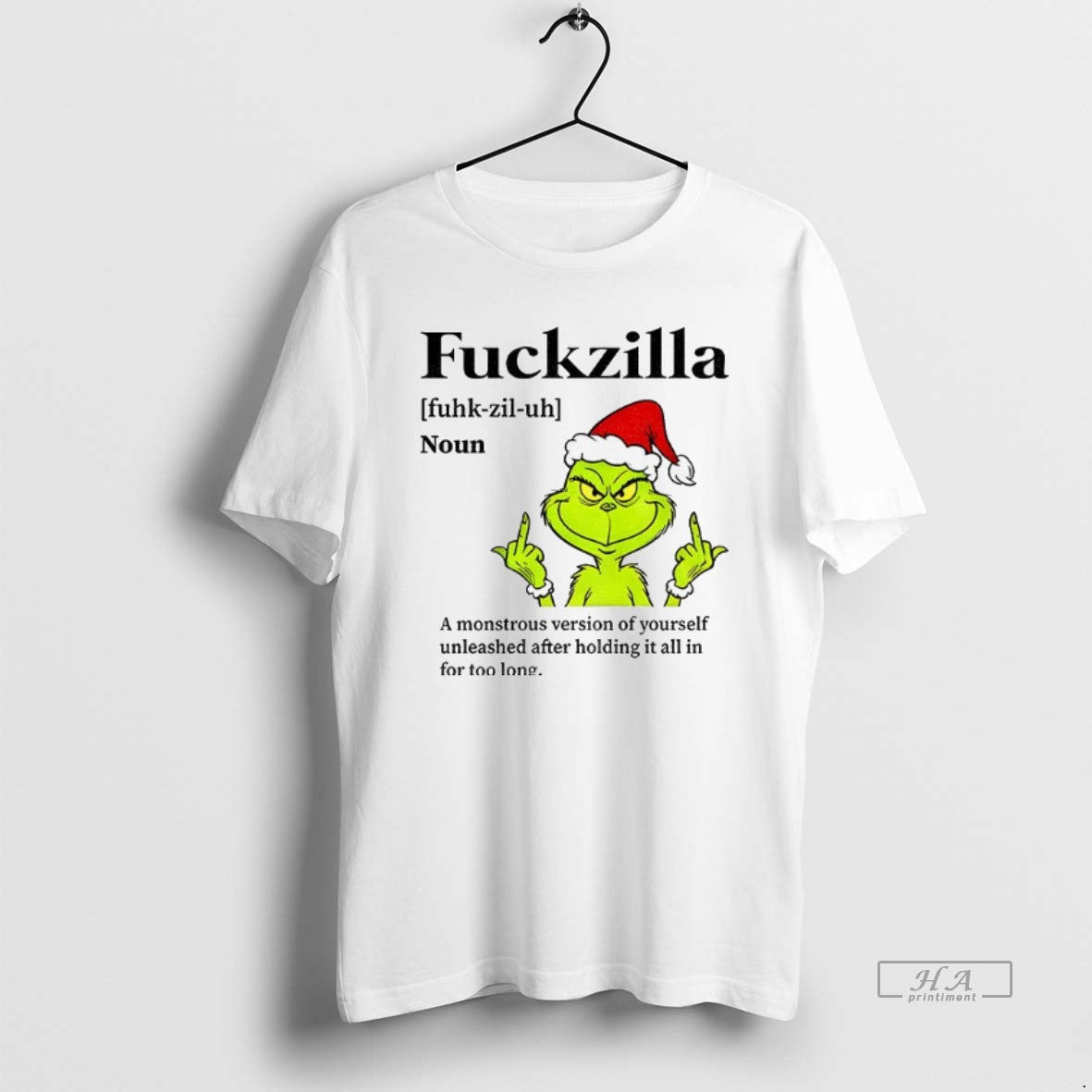 Official Grinch Santa Middle Finger Fuckzilla Definition A Monstrous Version Of Yourself Christmas T-Shirts, Hoodie,...