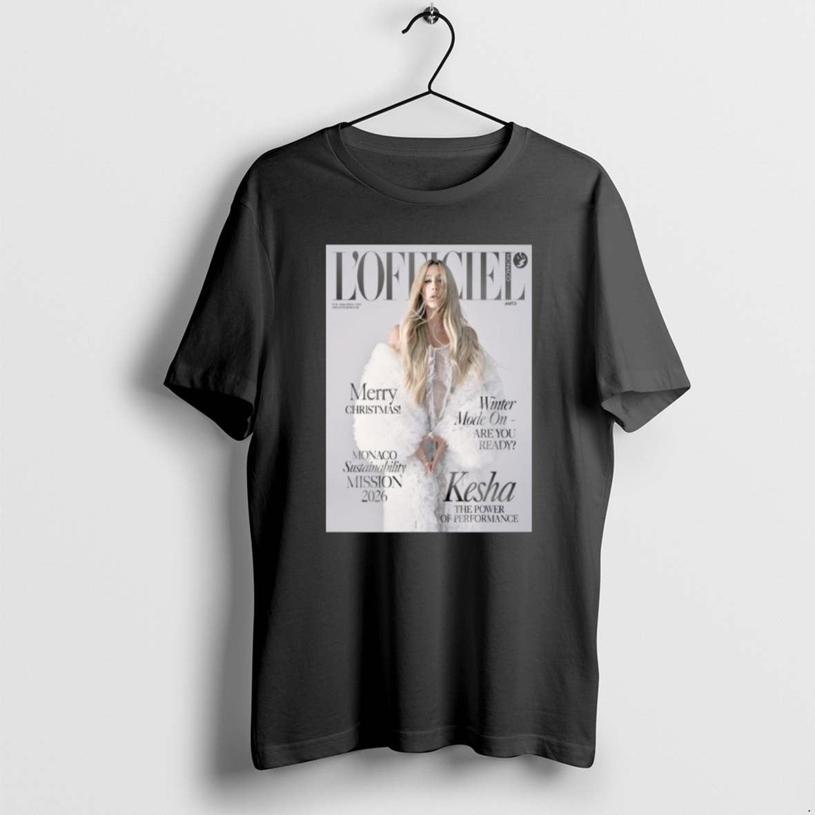 Official Kesha The Power Of Performance On Lofficiel Monaco Winter Issue Monaco Sustainability Mission 2026 T-Shirts,...