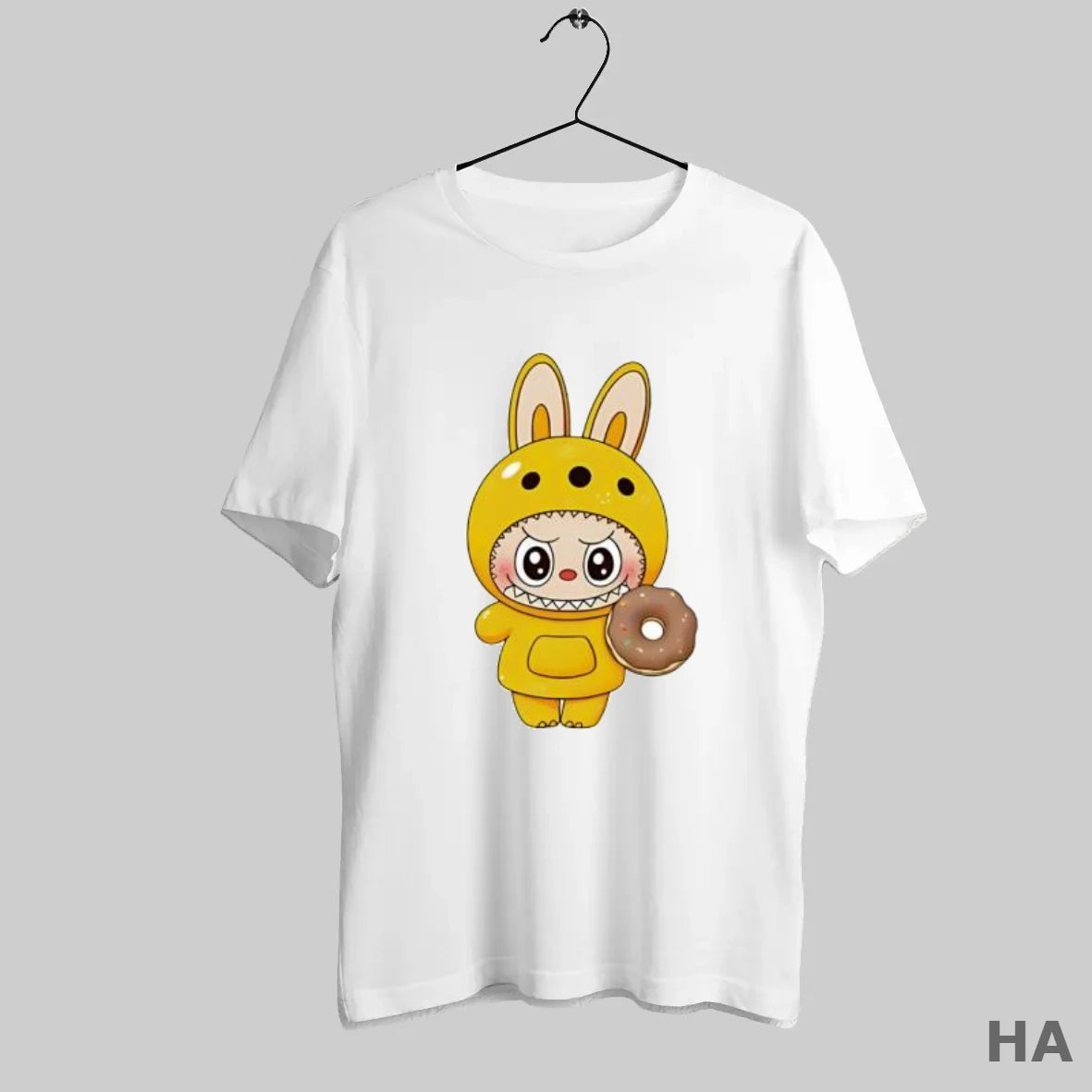 Official Labubu Wearing Yellow Bunny Rabbit Costume Holding Donut T-Shirts, Hoodie, Sweatshirt | InkRitualCo.com