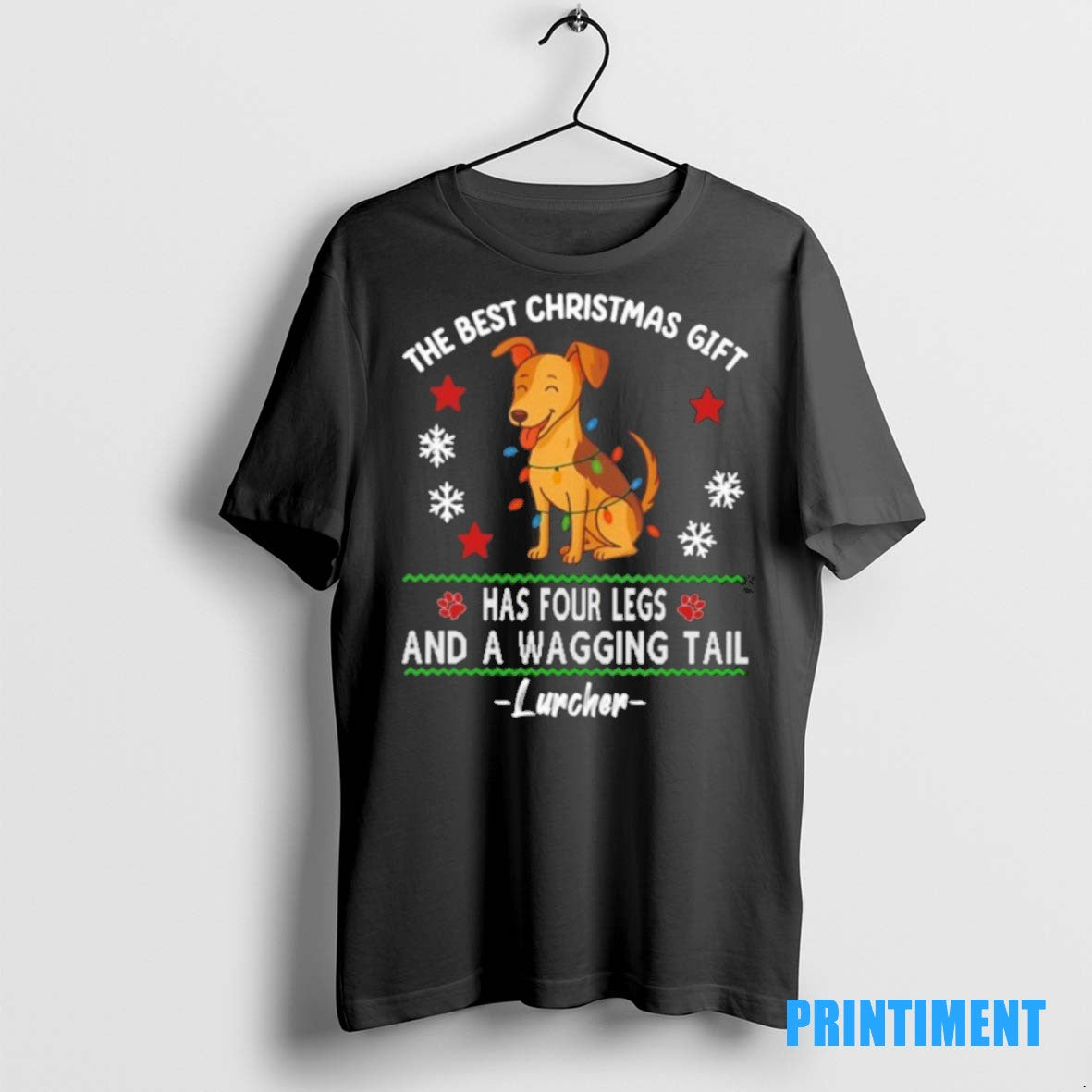 Official Lurcher The Best Christmas Gift Has Four Legs And A Wagging Tail Xmas Lights T-Shirts, Hoodie, Sweatshirt